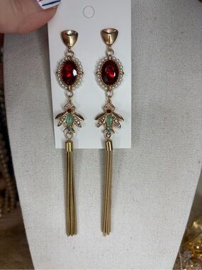 Vintage Shoulder Duster Earrings Pierced Bug Rhinestone Critter Fly Bee Jewelry